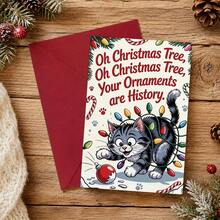 Funny Christmas Card With Tabby Cat And Broken Decorations - German-English Bilingual Greetings, Cute Kitten Christmas Tree Design, Suitable For Pet Lovers, Holiday Card For Birthday, Congratulations And Christmas Gifts, Christmas Card With Envelope, 3D Christmas Card, Card For All Occasions, Funny Card, Funny Christmas Card - Multicolor - View 2