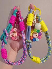 Paar Sonnenblumen Anhänger Handy Lanyard, 2-teiliges Set Handgelenkband kurz 2-in-1 Ring Handseil, doppelt verwendbares verstellbares geflochtenes Seil, geeignet für Outdoor Reisen, Wandern, Unisex Smartphone Armband, kurzes Seil Handyhalter, Smartphone Zubehör Schutzhülle Lanyard, Schlüsselanhänger - Verschiedenfarbig - Übersicht 3