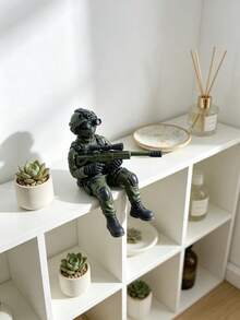 1件特種部隊士兵動作公仔，配夜視鏡與突擊步槍，軍事戰術可動人偶，坐姿書架桌面擺飾，居家辦公室裝飾 - A1 - 查看 8