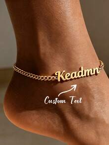 Customized Name Anklet For Women, Stainless Steel Thick Cuban Chain, Personalized Anklet, Beach Foot Jewelry - Multicolor - View 2