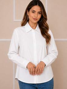 Camisa Social  Poliéster    Botão  Botões na frente    Camisa Social Lisa  Escritório    Primavera/Verão - Branco - Visão 3