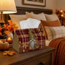 1pc Tissue Box, Cute Autumn Pumpkin Plaid Character Art Design, Suitable For Living Room, Car And Desktop Storage, Perfect For Living Room Kitchen, Ideal Autumn Home Decor - Multicolor - View 5