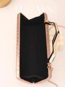 LU VAVA Solid Color Woven Evening Clutch With Wave - Shaped Gold Handle & Chain, Spring Wedding Party Luxury Bag (Champagne)​ - Champagne - View 7