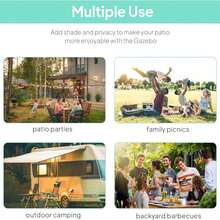 Gazebo 10' X 8' Outdoor  And Patio Gazebo, Extendable Side Awning, Sun Shade Shelter For Garden, Camper, Deck, Doors Windows, Brown - A - View 4