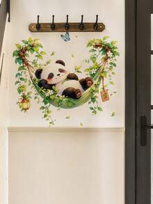 1pc Cute Sleeping Panda With Butterfly And Greenery Hammock Wall Decal Sticker, Removable Room Decor For Bedroom, Living Room, Kids Room - 1PC - View 5