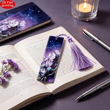 2D Flat Elegant Purple Floral Galaxy Bookmark With Silky Tassel, Creative Reading Page Clip, Aesthetic Book Accessory, Unique Gift For Bookworms - One Size Fits All - View 9
