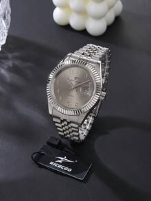 1pc Men's Quartz Watch, Arabic Numeral Watch, Durable Stainless Steel Band Material, Date Function, Suitable For Any Occasion, With Box! - Silver - View 5