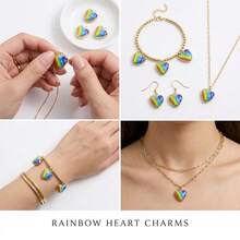 5 buah Manik Liontin Hati Bergaris Pelangi dengan Bingkai Emas, Hati Gradien Minyak Tetes, Cocok untuk Gelang, Kalung, Anting, dan Aksesoris Pembuatan Perhiasan Buatan Tangan Lainnya dengan Berbagai Tema - pelangi - View 5