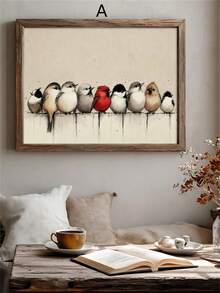 1 pieza Póster Vintage El Pájaro se Posó en la Rama, Impresión de Arte de Flores en Flor, Decoración de Granja, Pintura de Moda Rendy para Dormitorio, Sala de Estar, Cocina, Hogar, Decoración, Regalo de Decoración de Halloween y Navidad, Material de Lienzo, Marco Opcional - Multicolor - Ver 4
