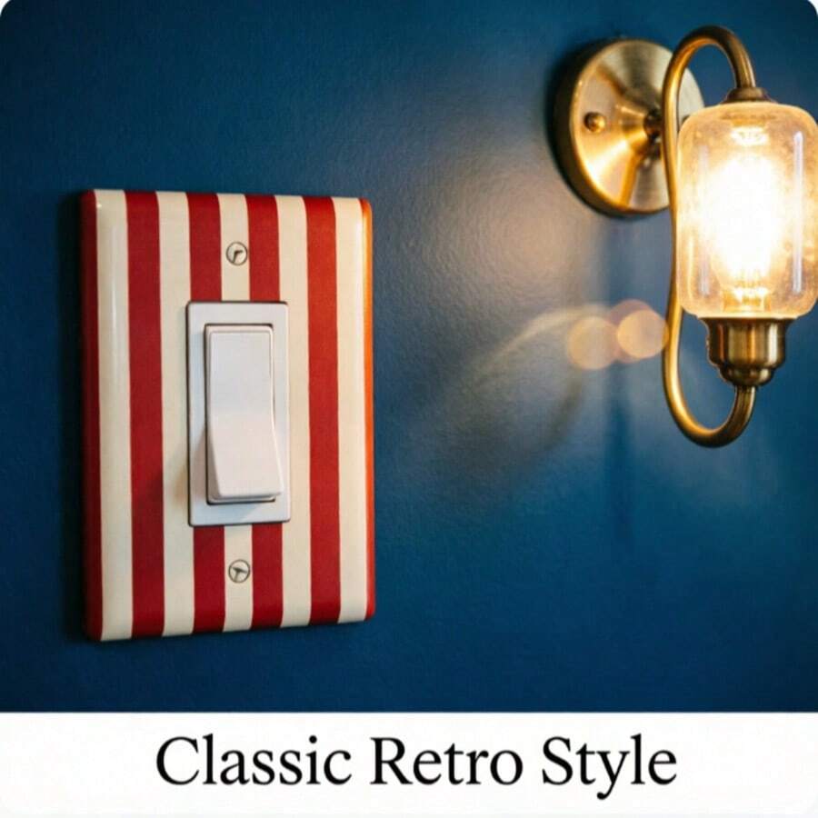 Vintage Red & White Striped Switch Plate - Classic Farmhouse Wall Decor, Suitable For Living Room And Kitchen - Standard Toggle Switch/Outlet Cover (Includes Screws)