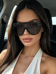 1 Pair Women's Oversized Personalized Retro Fashion Glasses, Versatile And Minimalist, Suitable For Summer Beach Vacation, Outdoor Activities And Travel - Black - View 1