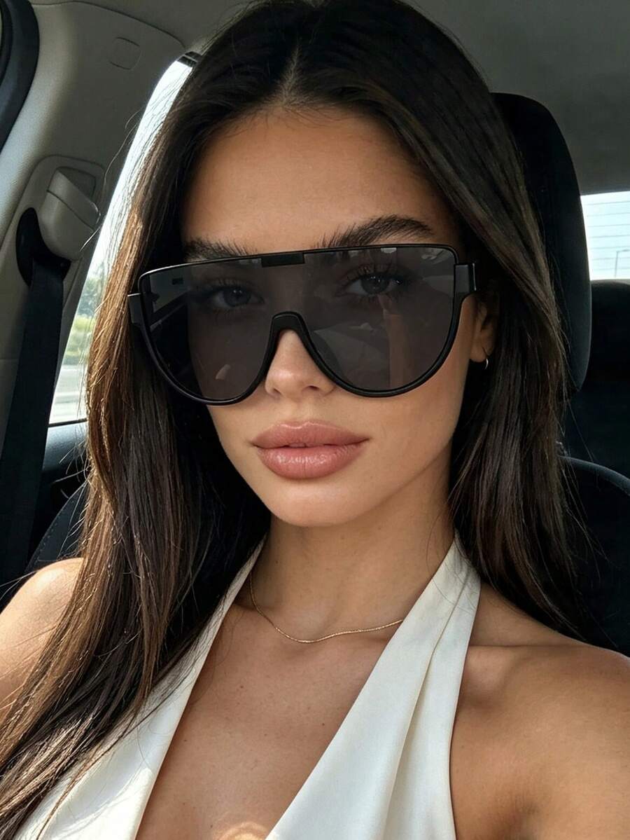 1 Pair Women's Oversized Personalized Retro Fashion Glasses, Versatile And Minimalist, Suitable For Summer Beach Vacation, Outdoor Activities And Travel - Black - View 1