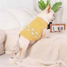 Printed French Bulldog & Corgi Pet Dog Clothes, Summer Thin Breathable Vest, Suitable For Teddy, Bichon, Pomeranian, Yorkshire Terrier, Corgi, French Bulldog And Other Small To Medium Dogs, Spring Clothes - Yellow - View 5