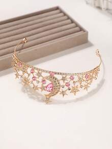 1件女款時尚公主風3D皇冠甜美奢華水鑽生日髮飾髮箍 - 44013粉紅色 - 查看 8