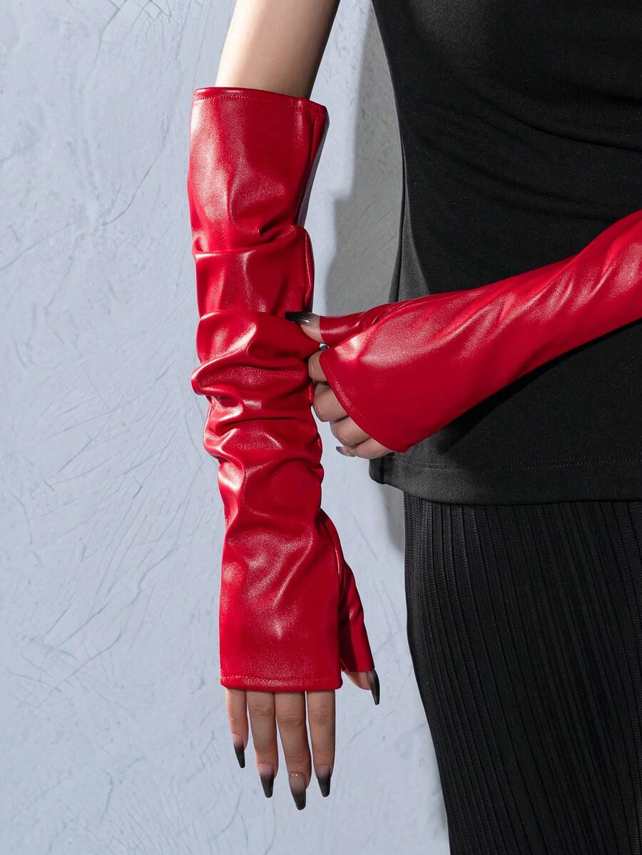 1 Pair New Fashion Versatile High-End Punk Style Street Performance Arm Sleeves Solid Color Casual - Black - View 1