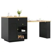 Multifunctional Kitchen Island With Extendable Tabletop, 122.5–195.5 Cm, White/Black, Load Capacity Up To 60 Kg - Black - View 8