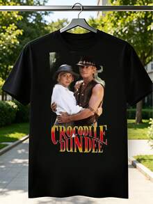 T-Shirt mit Krokodil-Dundee-Filmplakat-Druck, Lässiges Sommer-Streetwear-Unisex-T-Shirt - Schwarz - Übersicht 6