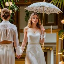 Vintage Battenburg Lace Parasol Umbrella Handmade Embroidered Bridal Wedding Sun Umbrella For Bride Bridesmaid Tea Party Photo Prop Decoration - A - View 10