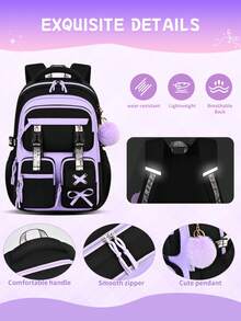 3-Piece Detachable Ribbon Backpack Set, Buckle Design School Bag With Tote Bag And Pencil Case, Suitable For Campus And Travel - A - View 5