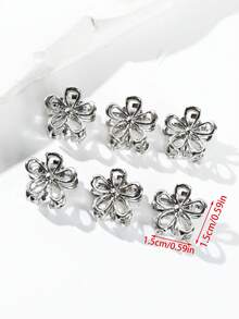 6pcs Women's Solid Color Metal Hollow Floral Hair Claw Clips, Y2K Personalized Street Style Side Hair Clips, Fashionable Campus Outfit, Suitable For Party, Prom, Daily Wear - Silver - View 2