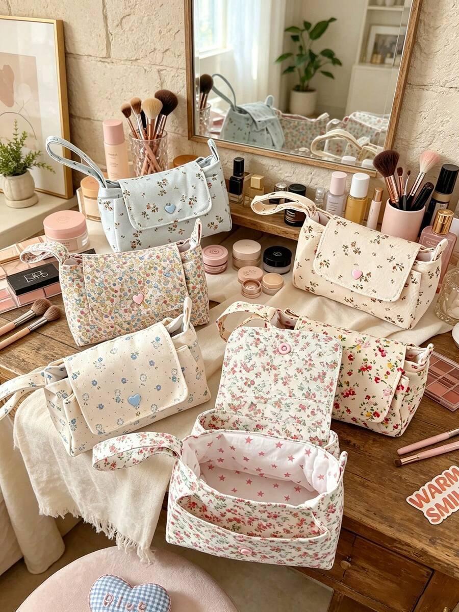 3-Layer Floral Print Digital Storage Bag, Cute Camera Protective Case With Handle, Large Capacity Multi-Layer Storage Design, Scientific Partitioning For Easy Organization Of Camera, Phone, Data Cable, USB Drive, Hard Drive And Other Digital Accessories, Thick Shock-Absorbing Lining Effectively Cushions And Protects Devices From Drops, Lightweight Hand-Carried Suitable For Daily Commute, Travel And Dorm Storage, Essential For Back-To-School And Vacation Season, High Cost-Performance Choice For Digital Enthusiasts, Keep Your Digital Accessories Organized In One Bag - View 1