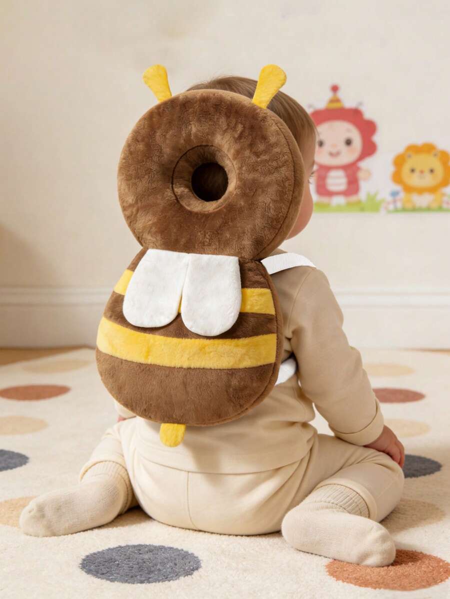 HAPPY WALK 1pc 2nd Generation Upgraded Baby Walking Head Protection Pad, Coffee Color Cute Plush Bee, Adjustable Size