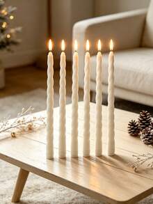 6pcs Pure White Twisted Taper LED Candles, Flickering Flameless Bullet-Shaped Long Stem Electronic Candle Lights, Wedding Table Decor, Christmas, Birthday Party, Romantic Holiday Atmosphere Decorative Lights - Multicolor - View 10