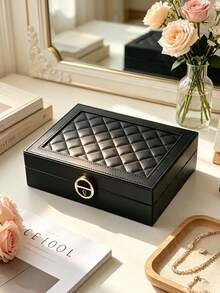 1/2/3-Layer Lockable Jewelry Box, Necklace, Ring, Earring Storage Organizer, Women's Back-To-School Gift - Black - View 8