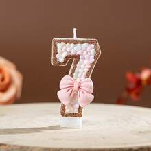 1件裝生日蠟燭 柔和糖果珠粉色蝴蝶結數字0-9蠟燭，金色亮粉邊框蛋糕裝飾蠟燭，生日派對甜點桌裝飾 - 粉紅色 - 查看 8