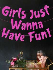 A "Just Wanna Have Fun" Neon Pink Glitter Banner, Bridal Party Hanging Banner Bachelorette Party Backdrop Decor Bridal Shower Favors, Birthday Party Supplies Sleepover Party Decorations Paper Hanging Decorations Festival Party Supplies Photo Props - Multicolor - View 10