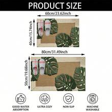 1pc Green Leaf Pattern Design Microfiber Bath Rug,Non-Slip And Soft Bathroom Mat,Doormat, Water Absorption Mat,Machine Washable,Low Pile,TPR Backing,Knit Fabric,ForBedroom,Kitchen,Entryway,Indoor Use,Accessories & Home Decor, Perfect New Home Gift. - Multicolor - View 3