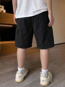 1件装 男童时尚休闲工装短裤，带大口袋，宽松舒适版型 儿童百慕大短裤 - 黑色 - 查看 2