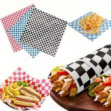 100pcs Checkerboard Pattern Food Greaseproof Paper, Waterproof & Oil-Resistant Non-Seeping, Suitable For Burgers, Fried Chicken And Other Food Wrapping, Home Kitchen, Street Vendor Commercial Use, Practical Baking Mat Supplies For Parties, Holidays And Outdoor Use - Multicolor - View 4
