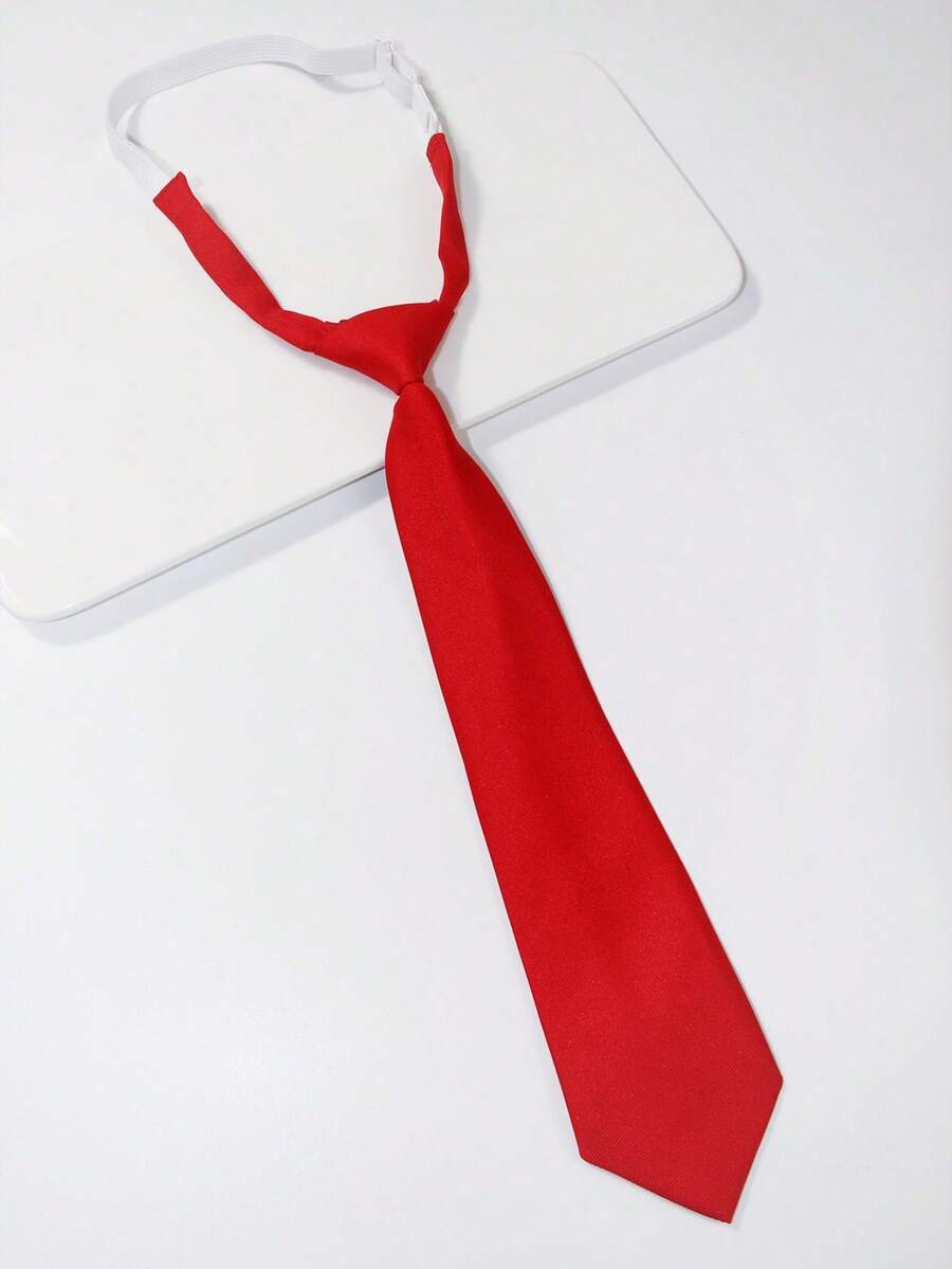 2PCS Women's Solid Red Tie Set, Uniform Shirt Suit Slouchy Tie, Suitable For Daily Use - Red - View 1