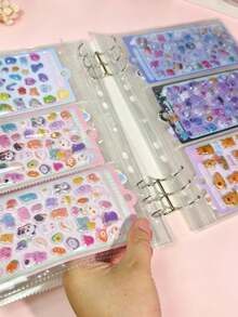 1 Set A4 Large Capacity Sticker Storage Binder, Portable Transparent PVC Sticker Storage Bag, Includes Replaceable Pocket Pages And Binder Rings, Suitable For Scrapbooking, Sticker Albums, DIY Crafts And School Supplies - Sets - View 8