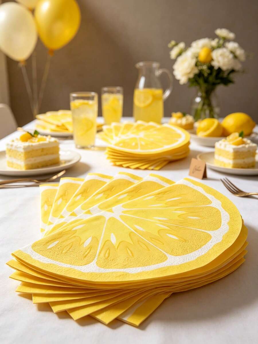20pcs Lemon Pattern Paper Napkins, Suitable For Summer Tropical Party, Lemon Print Decorative Napkins, Applicable For Baby Shower, Lemon Theme Baby Party Decoration Tableware, Party Table Supplies, Baby Party Supplies, Lemon Theme Party Decoration - Multicolor - View 1