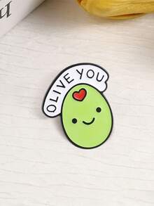 清新卡通橄欖諧音語錄「Olive You」琺瑯胸針 心形雲朵愛心文字胸章 可愛背包裝飾徽章 - 綠色 - 查看 8