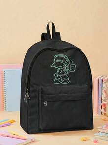 1pc Solid Color Boys Fashion Backpack, Multi-Functional Large Capacity Casual Commute Backpack, Suitable For Boys, Girls And Students - Black - View 2