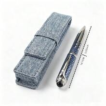 優雅雕刻藍色圖案金屬圓珠筆套組 便攜牛仔布筆袋 高端紀念品 生日禮物 辦公室學校用圓珠筆 - 148 - 查看 2