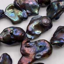 Huge Big Black Colour Baroque Shape Natural Freshwater Pearl, DIY 1 Pc, 38cm/14.96inch - Black and Blue - View 3