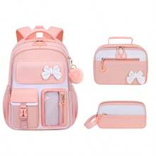 3pcs Detachable Bowknot Girls' Backpack, Tote Bag And Pencil Case, Large Capacity Lightweight Zipper Closure Backpack, Back To School Gift - Three Piece Set - View 13