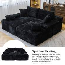 VerdeCore 72" Oversized Cloud Sectional Sofa Bed, Double Lounge Chaise, No Assembly Required, Boneless Fluffy Couch With Plush Cushions, Modern Sleeper Loveseat For Small Space, Living Room, Apartment, Movie Night - 黑色 - 查看 9