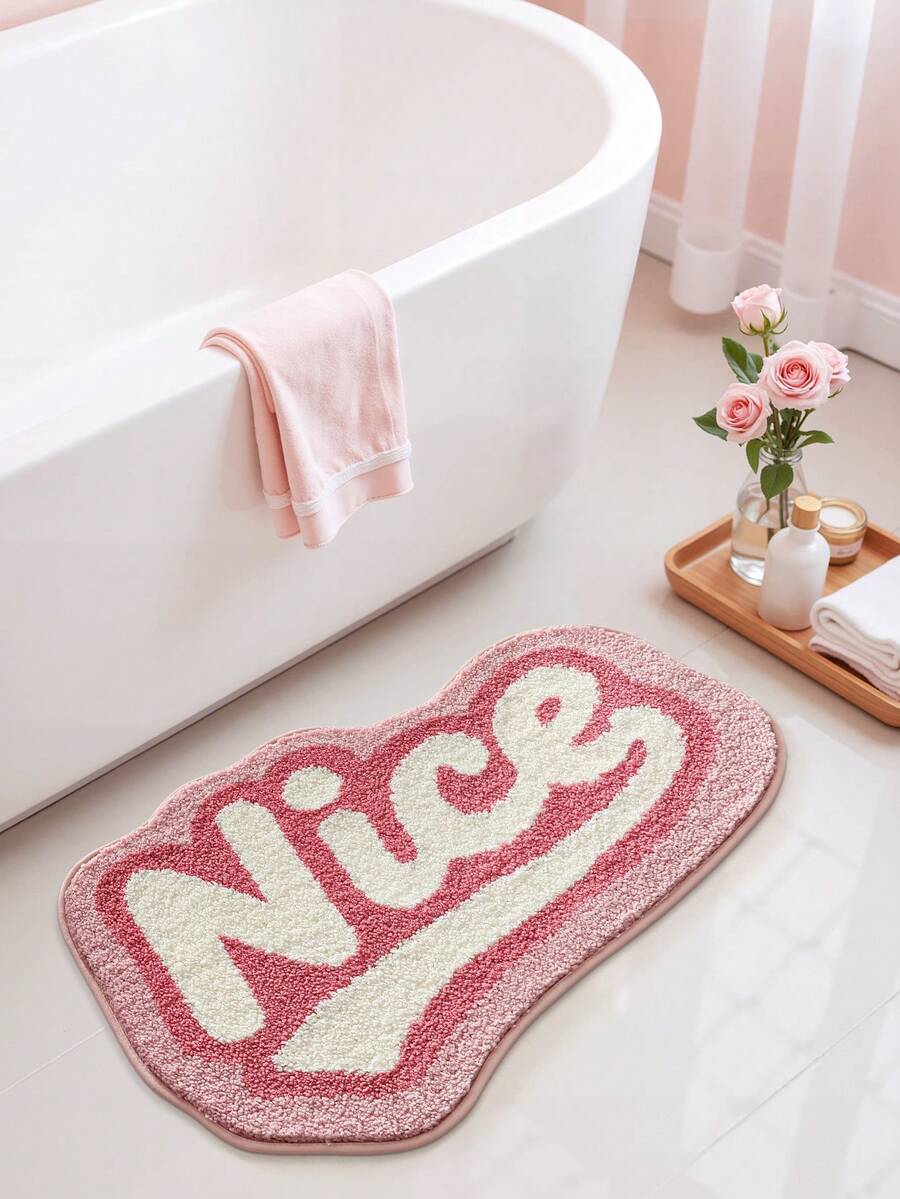 DAJIANG 1件浴室地墊地毯，植絨「Nice」字母設計，TPR防滑底背，適用於廚房、戶外、室內、走廊、臥室、客廳、床邊，可機洗易清潔，臥室浴室裝飾地毯