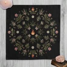 1pc 1pc Black Mandala Botanical Witch Tarot Cloth Floral Crystal Flame Print Square Altar Mat Soft Fabric Tarot Spread Table Tapestry Mystic Spiritual Ritual Bedroom Decor Gift - Black - View 8
