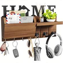 Estante de llaves montado en la pared con organizador de clasificación de correo, ganchos decorativos para llaves para entrada, pasillo, dormitorio, cocina, oficina, solución de almacenamiento para el hogar - Multicolor - Ver 1