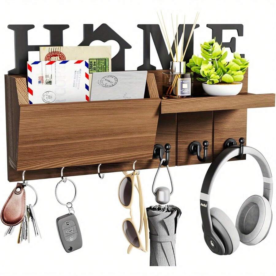 Estante de llaves montado en la pared con organizador de clasificación de correo, ganchos decorativos para llaves para entrada, pasillo, dormitorio, cocina, oficina, solución de almacenamiento para el hogar - Multicolor - Ver 1
