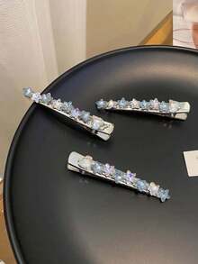 2入組高級星星水鑽超亮女用鱷魚夾髮夾，瀏海夾側夾鬆散髮夾，韓系時尚精緻優雅百搭髮飾，適合日常使用、節日聚會、派對活動，女孩節日禮物髮飾 - 彩色 - 查看 3