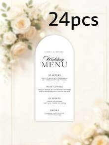 Custom 1pc/24pcs/48pcs Personalized Wedding Menu Cards, Customized Wedding Dinner Menu, Elegant Minimalist Floral Design, Wedding Table Decor, Customizable Event Menu Cards, Personalized Cards, Suitable For Wedding Banquets, Wedding Parties, Minimalist Wedding Table Decor - Arched Menu 8x18cm - View 28