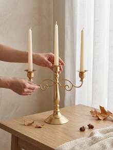 1pc Vintage European Style Iron Candle Holder/Candle Stand, Candlelight Dinner Photography Prop, Candlelight Dinner Wedding Table Decor, Room Decor/Home Decor/Dining Table Decor/Wedding Candle Decor, Suitable For Weddings, Holidays, Home Tabletop Decor, Parties, Weddings, Girlfriend Gifts/Winter Gifts, Thanksgiving/Christmas/Halloween - Gold - View 4