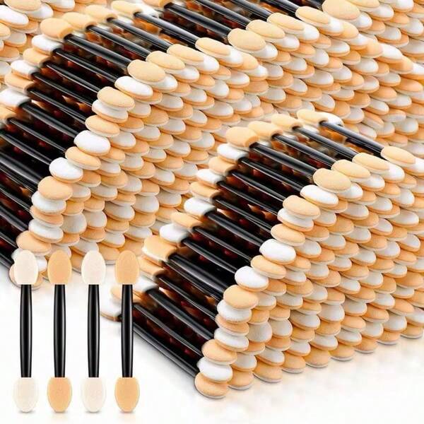 200/100/50/10pcs Eyeshadow Brushes, Dual-Ended Sponge Eye Makeup Applicators For Women And Girls (Black, Nude, White)